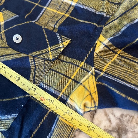 M NEW Design in Italy Flannel Shirt Mens Yellow Blue  Plaid Two Pockets Long Sle - Picture 5 of 7